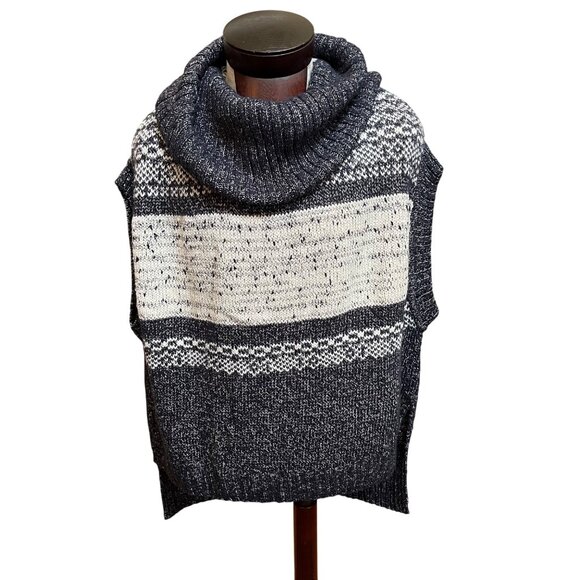 BCBG‎ MAX AZRIA Oversized Tunic Cowl Elinor Sleeveless Sweater Black White  M/L - Picture 1 of 6